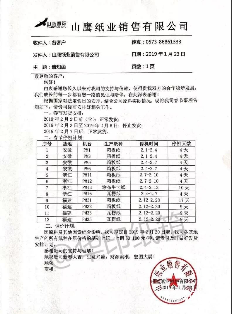 紙業行情：國廢市場陸續恢復，龍頭紙企山鷹國際原紙提價100元/噸